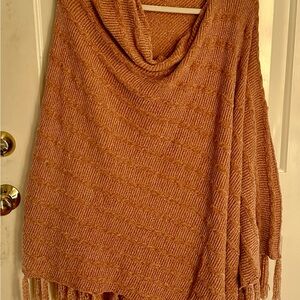 LuLaRoe Cowl Neck Fringe Poncho in Burnt Orange